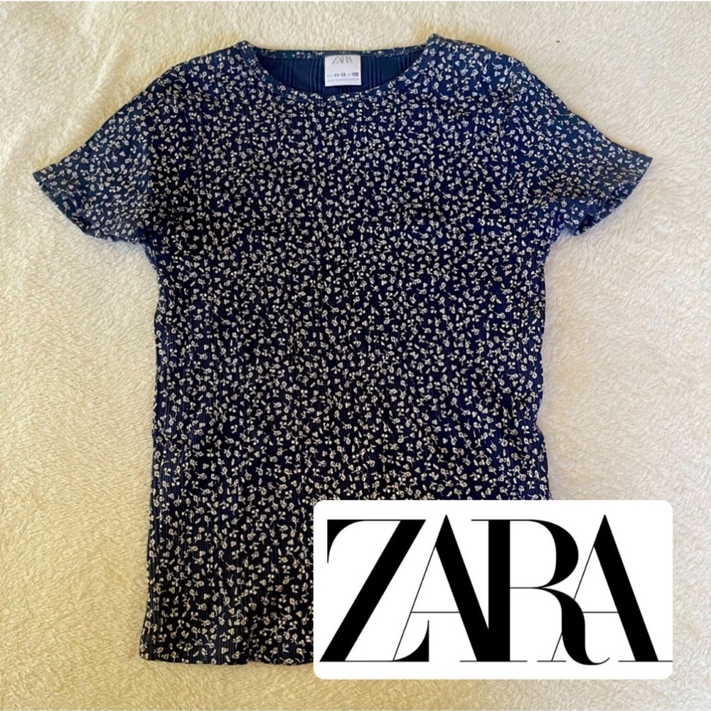 Zara Navy Ditsy Floral Short Sleeve Tee